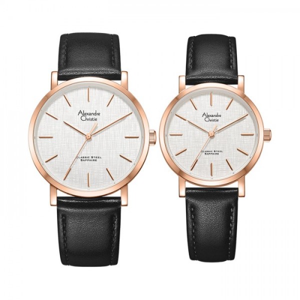 Alexandre Christie AC 8698 Rosegold Black Leather Couple